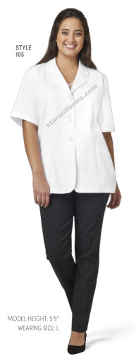 105 Ladies White 65/35 Fineline Twill Pharmacy Short Sleeves Coat