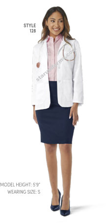 128 White Fashion Seal Ladies’ Fine Line Twill Consultation Lab Jacket – 5-Pocket