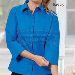 64634 White Ladies White Fineline Twill 3/4 Sleeve Maternity Shirt